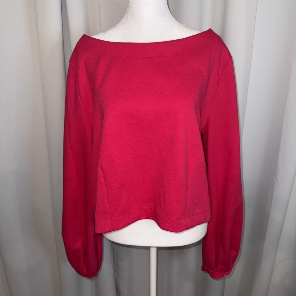 MAEVE Anthropologie Top Size Large Cropped Hot Pink Sweatshirt Balloon Sleeves